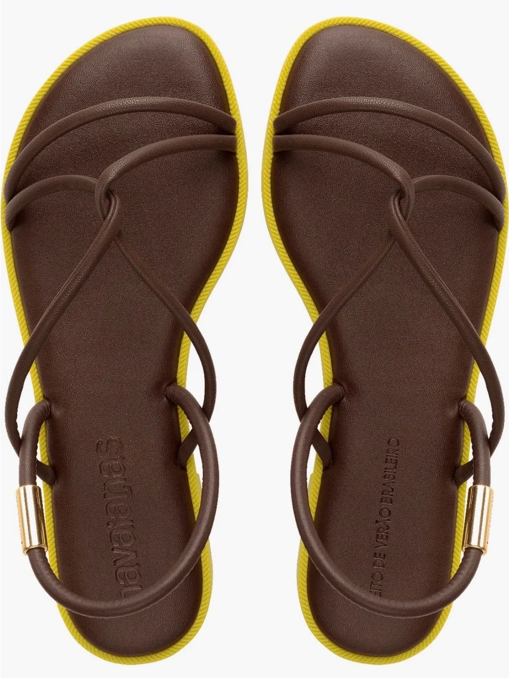 Havaianas Brown Strappy Sandals with Yellow Edge - Picture 2 of 12